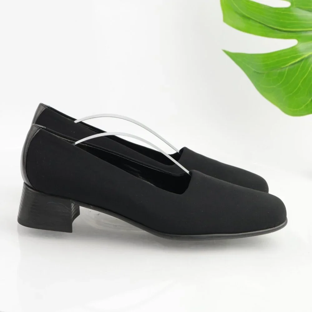 Munro Womens Jazz Loafer Pump Size 10 NARROW Black Satin Block Heel Slip On Shoe